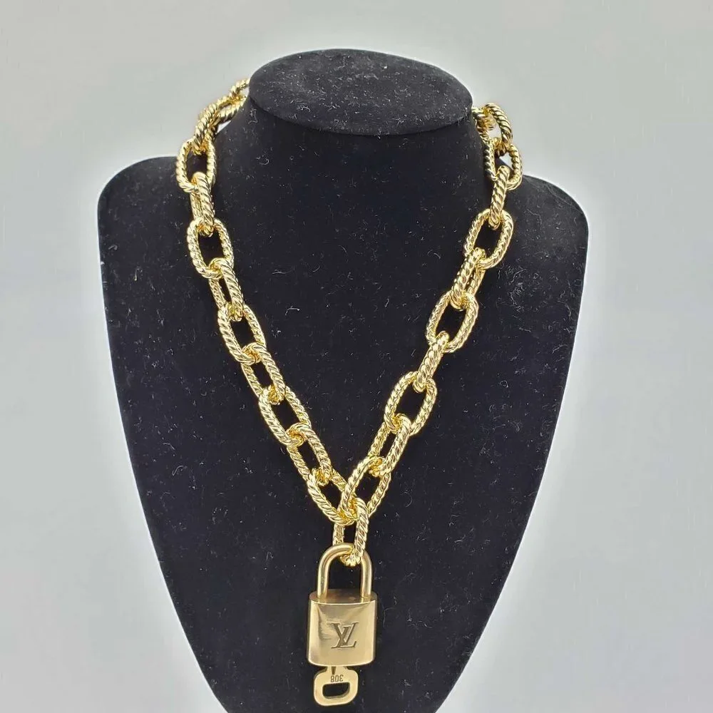 Authentic Louis Vuitton Lock and Key Gold Color with Gold Plated Chain Necklace